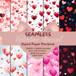 Valentine Special Hearts Red and Pink Digital Seamless Paper Pattern Pack
