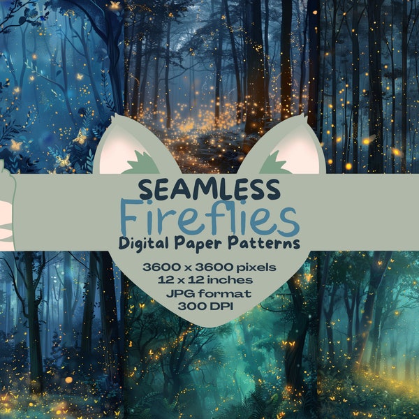 Magical Fantasy Fireflies Forest Digital Seamless Paper Pattern Pack