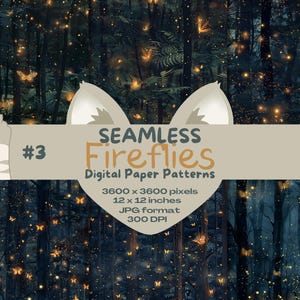 Pacchetto di modelli digitali senza soluzione di continuità per carta da parati "Magical Fantasy Fireflies #3 Forest"