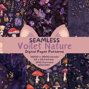 Magical Fantasy Violet Nature Cyfrowy bezszwowy wzór papieru Pakiet