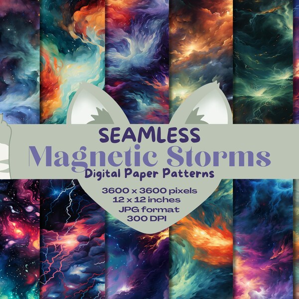 Magnetic Storms Galaxy Stars Sparkles Digital Seamless Paper Pattern Pack