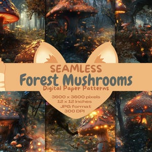 Foresta di fantasia magica di funghi luminosi - Carta per album digitale da scaricare all'istante