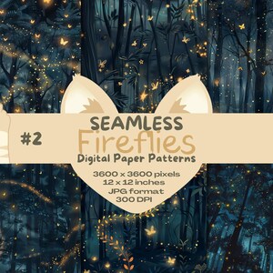 Pacchetto di modelli digitali senza soluzione di continuità per carta da parati "Magical Fantasy Fireflies #2 Forest"