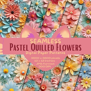 Aesthetic Quilled Flowers in pastel Digital Seamless Paper Pattern Pack