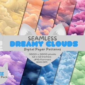 Aesthetic Dreamy Clouds Digital Seamless Paper Pattern Pack