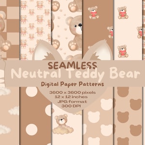 Ours en peluche neutre coeurs mignons amour paquet de motifs numériques sans couture