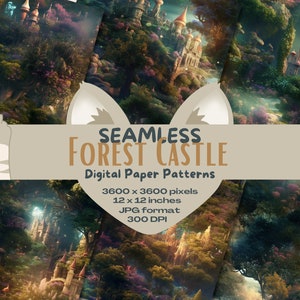 Fantasy forest castles Digital Seamless Paper Pattern Pack