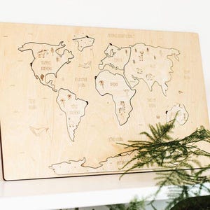 Wooden World Map Puzzle - Montessori Geography Board - Educational Continent Toy - Handmade Decor - Eco-Friendly Kids Gift