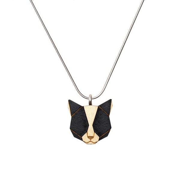 Collier avec pendentif en bois - motif chat "Pendentif Chat Noir"