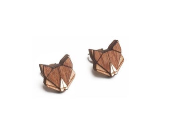 Wooden ear studs - fox