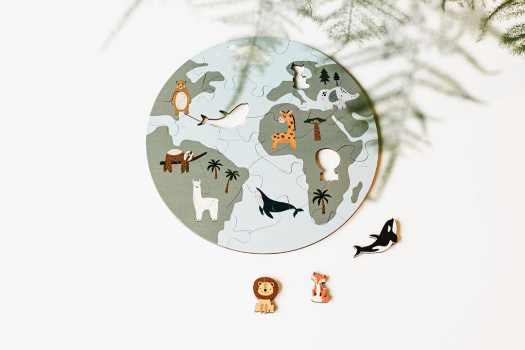 Animal World Wooden Puzzle - Montessori Habitat Toy - Educational ...