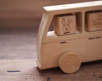 Wooden Emotion Regulation Bus | Wooden Montessori Toy | Montessori Toys for Kids | Emotion Regulation Toy for Kids | Unique Birthday Gift