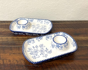 Temp-tations by Tara Floral Lace Blue & White Individual Snack and Dip Tray-Snack Caddy-Set of 2