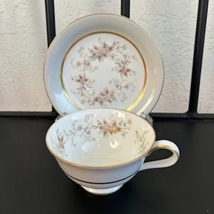 Noritake Rose China &quot;Whinthrop&quot; Footed Cup and Saucer - Vintage Whinthrop Teacup and Saucer - Rose China Teacup and Saucer - Vintage Teacup