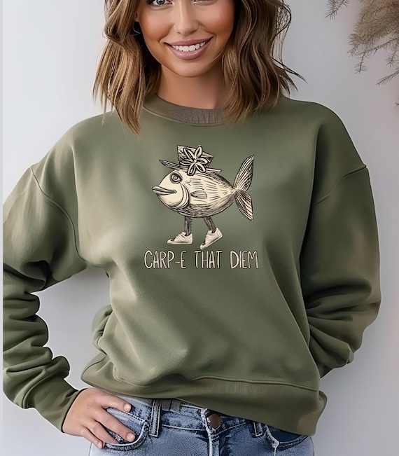 Sweatshirt Humour Pêche 'Carp Diem' - Jeu De Mots Sur Carpe Diem, Coupe Classique, 100% Coton