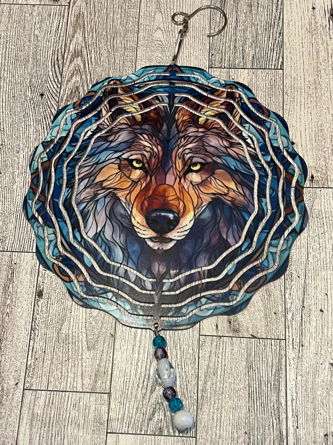 Metal Wolf Wind Spinner: Handmade Tail, Garden Decor (8