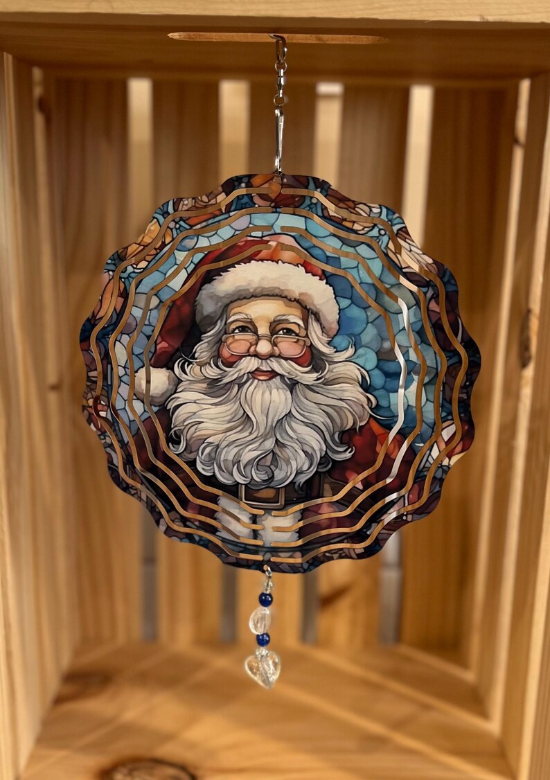 Stained Glass Santa Wind Spinner: 8" Metal Christmas Decor - Etsy