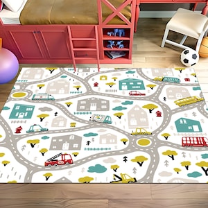 City Road Map Nursery Rug, Washable Kids Rug, Kids Play Mat, Non-Slip Play Carpet, Children Room Decor, Dorm Carpet.