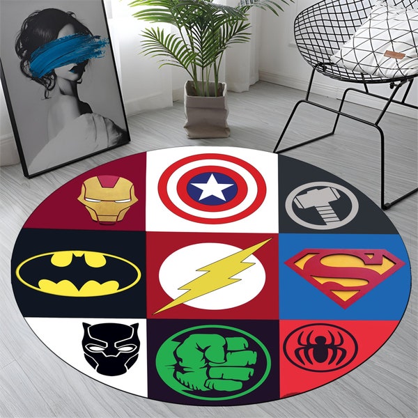 Spiderman, Iron Man, Capitán América, Iron Man, alfombra redonda de Marvel, alfombra fantástica, alfombra minimalista, regalo para niños, alfombra de dormitorio, habitación para adolescentes