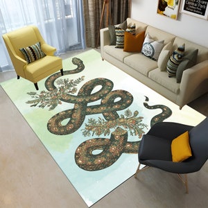 Snake Pattern Rug Rug, Snake Rugs, Green Rugs, Animal Rug,Entry Rug, Thin Rug, Reptile Animal Rug,Pattern Rug,Pet Friendly Rug,Decor Rug