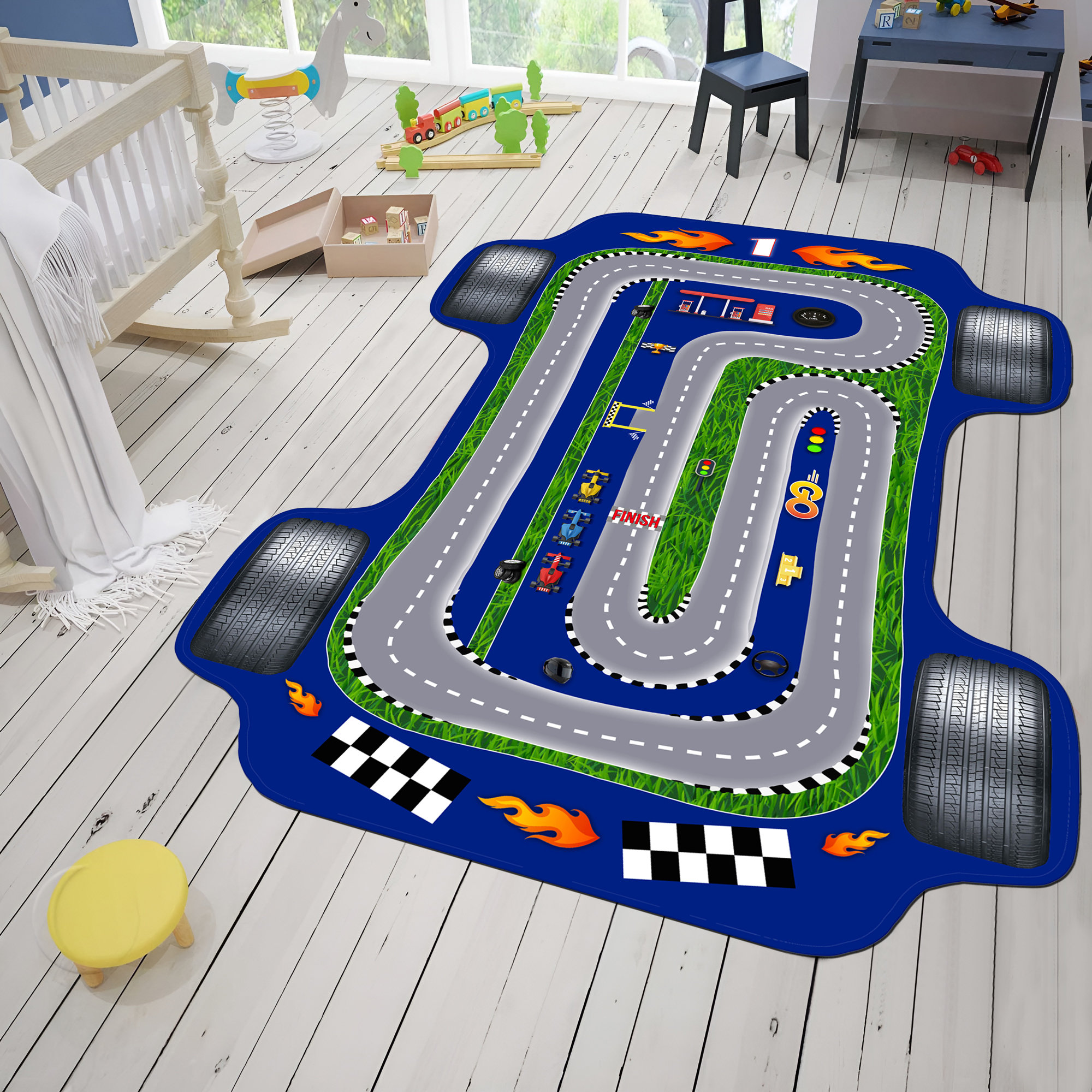 Kaufe 3D-Autorennen-Armaturenbrett-Teppich, Teppichteppich für Wohnzimmer,  Schlafzimmer, Sofa, Küche, Fußmatte, Dekoration, Kinder spielen,  rutschfeste Bodenmatte