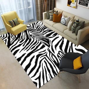 Zebra Rug, Black and White Rug, Zebra Pattern Carpet, Living Room Rug, Animal Rug, Cool Rug, Salon Decor Rug, Aesthetic Rug