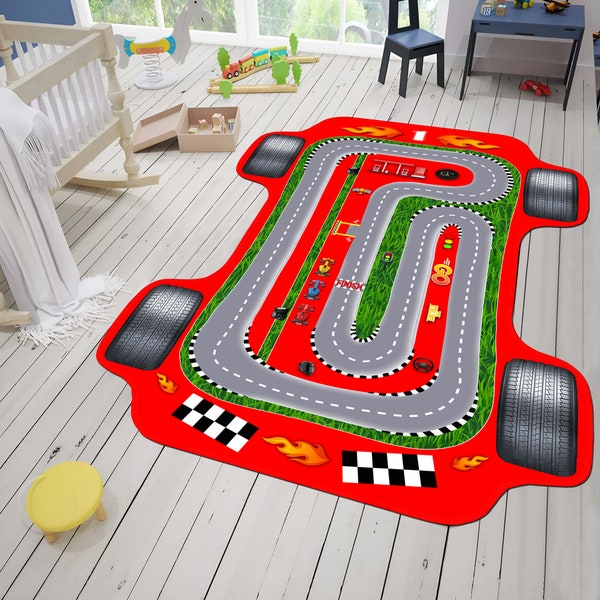 Race Car Rug,Red F1 Car,Race Track Rug,Formula 1 Rug,Kids Room Rug,Baby Room Decor,Popular Rug, Nursery Rug,Gift For Kids,Non-slip Rug.