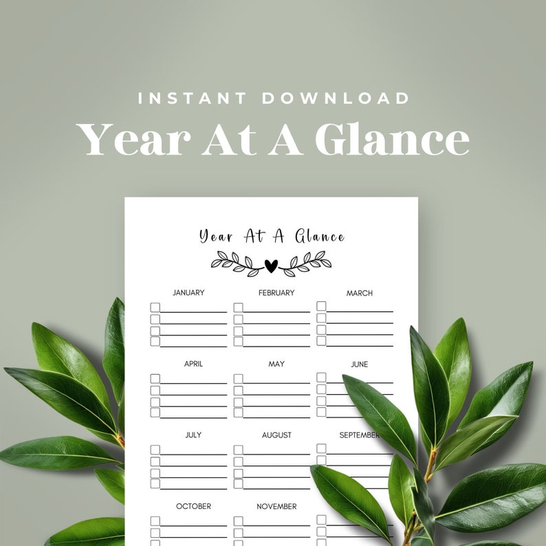 Year at A Glace Appointment Calendar Printable 12 Month Calendar Happy Year at A Glace Appointment Calendar Printable 12 Month Calendar Happy
