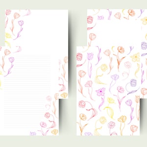 Papel para escribir imprimible / tulipanes / papelería con flores / A4 / tamaño carta de EE. UU. / Papel rayado y sin rayar