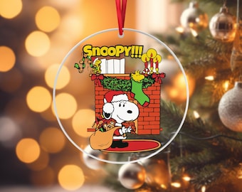 Snoopy Christmas Ornament, Peanuts Snoopy and Friends Tree Decor, New Clear Acrylic Design, Single or Set of 5 Ornaments