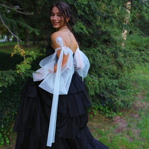 Long tulle bridal sleeves, Tulle detachable wedding sleeves, Gathered tulle sleeves, Detachable sleeves, Bridal sleeves of shoulder.