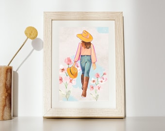 Stampa occidentale retrò, arte da parete cowgirl Stampa occidentale retrò, arredamento cowgirl, pittura per dormitorio, arte da parete stampabile alla moda