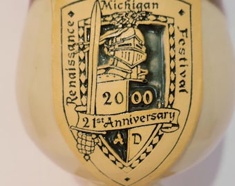 Vintage Pottery 2000 Michigan Renaissance Festival's 21st Anniversary goblet. EUC.