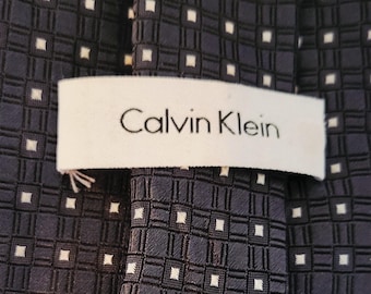 Calvin Klein black and gray geometric square pattern silk necktie Pre-owned EUC