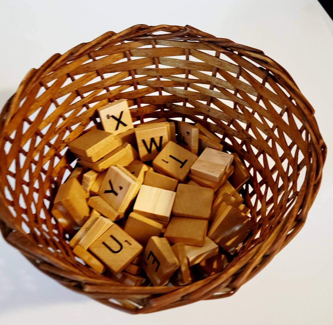 Vintage Scrabble Tiles and Holders. Learning Tool for Preschool and