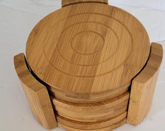 Ensemble de sous-verres ronds en bois et bambou en excellent état 7 pièces