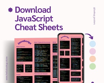 Pôster de folha de dicas de programação JavaScript pêssego - arte de parede elegante em JavaScript para entusiastas de codificação e programadores - download instantâneo
