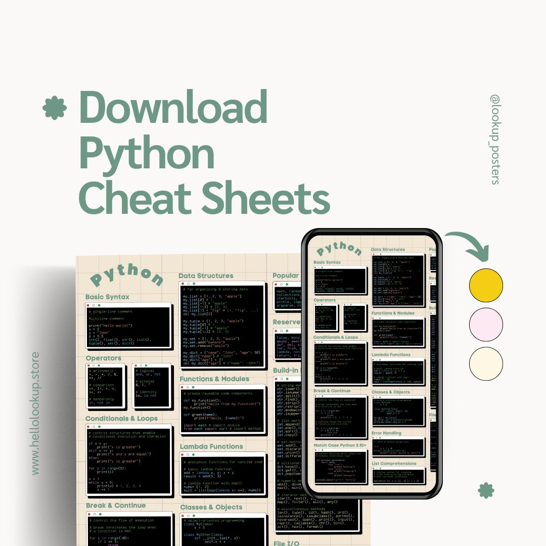 Beige Python Programming Classroom Cheat Sheet Poster - Stylish Python ...