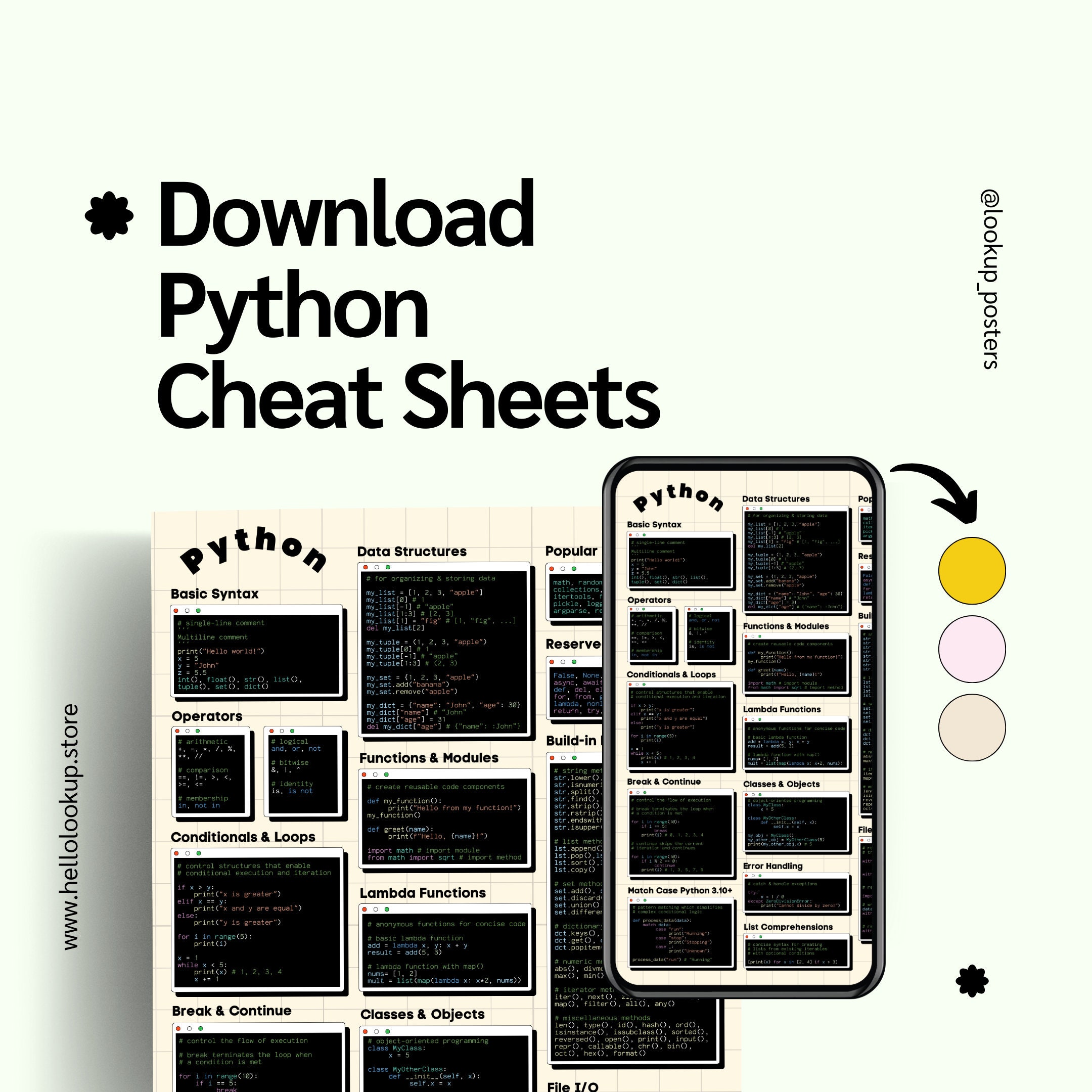 Off-white Python Programming Classroom Cheat Sheet Poster - Stylish ...