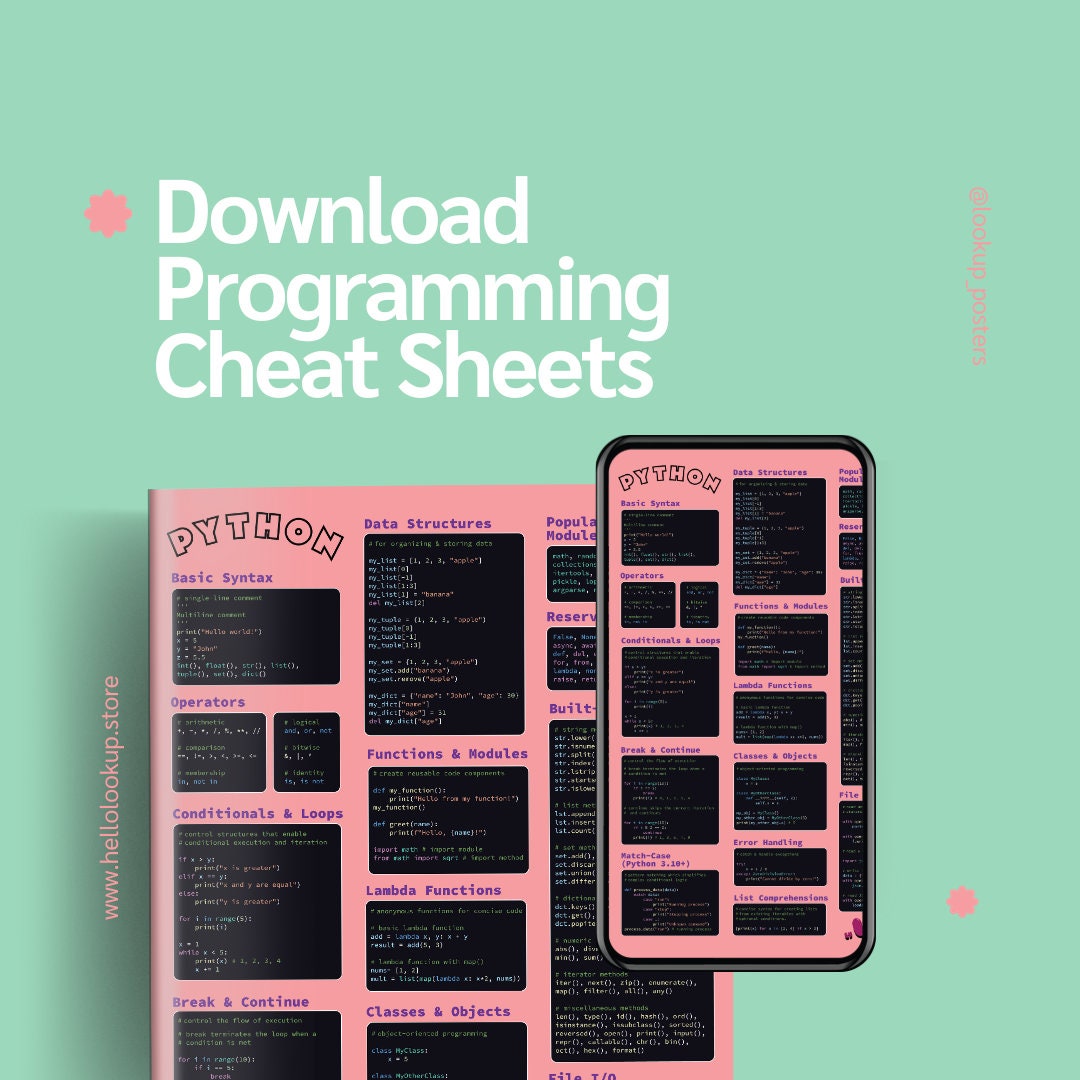 Peach Python Programming Cheat Sheet Poster Stylish Python - Etsy
