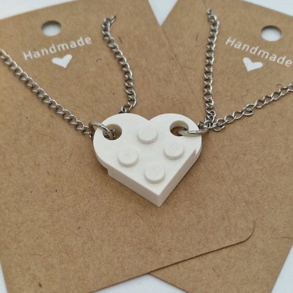 2x heart necklaces made of Lego® | In different colors | Romantic two-piece necklaces | Gift for BFFs, partners and friends