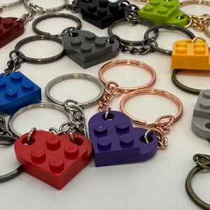 2x Herz Schlüsselanhänger aus Lego® | In verschiedenen Lego®- und Metall-Farben | Geschenk für beste Freunde, Partner und Familie