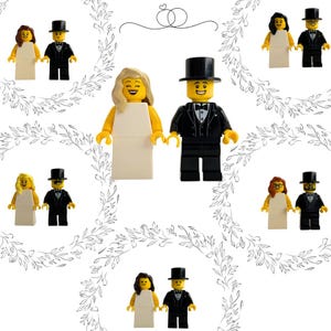 Personaggi nuziali realizzati con mattoncini Lego® | Decorazioni per torte sposa e sposo | Per gli sposi e il fidanzamento | Personalizzabile | Regalo per l'ospite