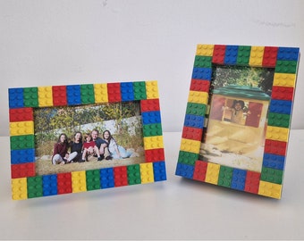 Bilderrahmen aus Lego® 10x15 cm | Blau-Grün-Gelb-Rot | Geschenk für Freunde und Familie | als Gastgeschenk, Mitbringsel