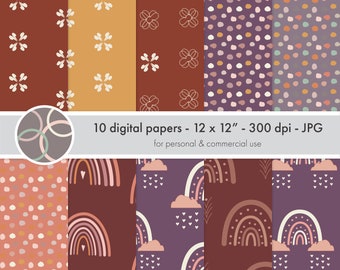 Boho Rainbow, Boho Digital Paper Pack, Boho Background, Boho Seamless Paper for Digital Scrapbook, Commercial Use, Instant Download, Vol 4