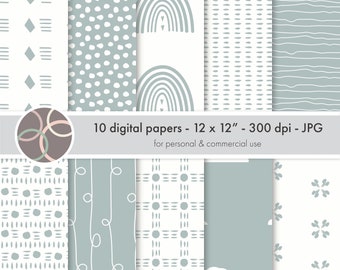 Sage Seamless Papers, Boho Rainbow, Boho Seamless Paper Pack for Digital Scrapbook, Commercial Use, Instant Download, Vol 3