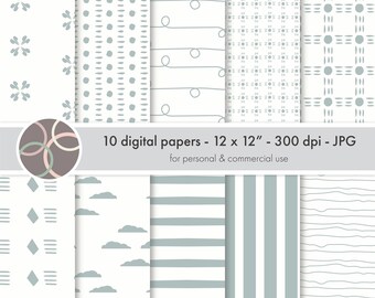 Sage Boho Digital Paper Pack, Sage Digital Paper, Boho Seamless Paper for Digital Scrapbook, Commercial Use, Instant Download, Vol 1