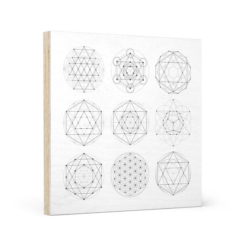 Flower of Life Symbols Wooden Canvas Art, Sacred Geometry Wall Decor ... - Intricate Geometric Wall Art