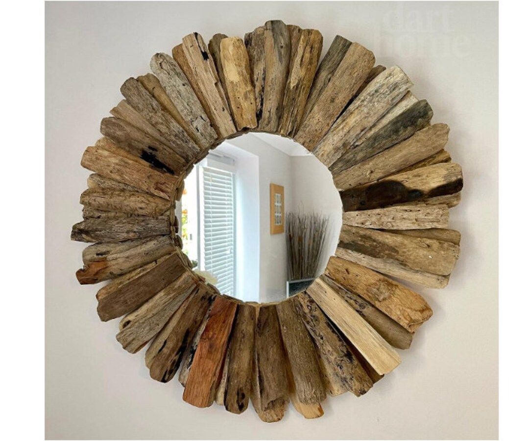 Round Driftwood Wall Mirror 40cm Rustic Natural Frame Bathroom Etsy UK