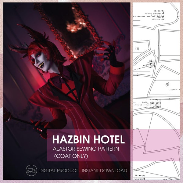 Hazbin Hotel Alastor Radio Demon PDF Solo cappotto modello cosplay - Prodotto digitale